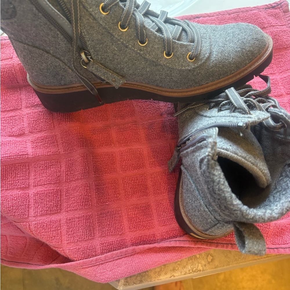 Gray Lace-Up Side-Zip Ankle Boots for Women